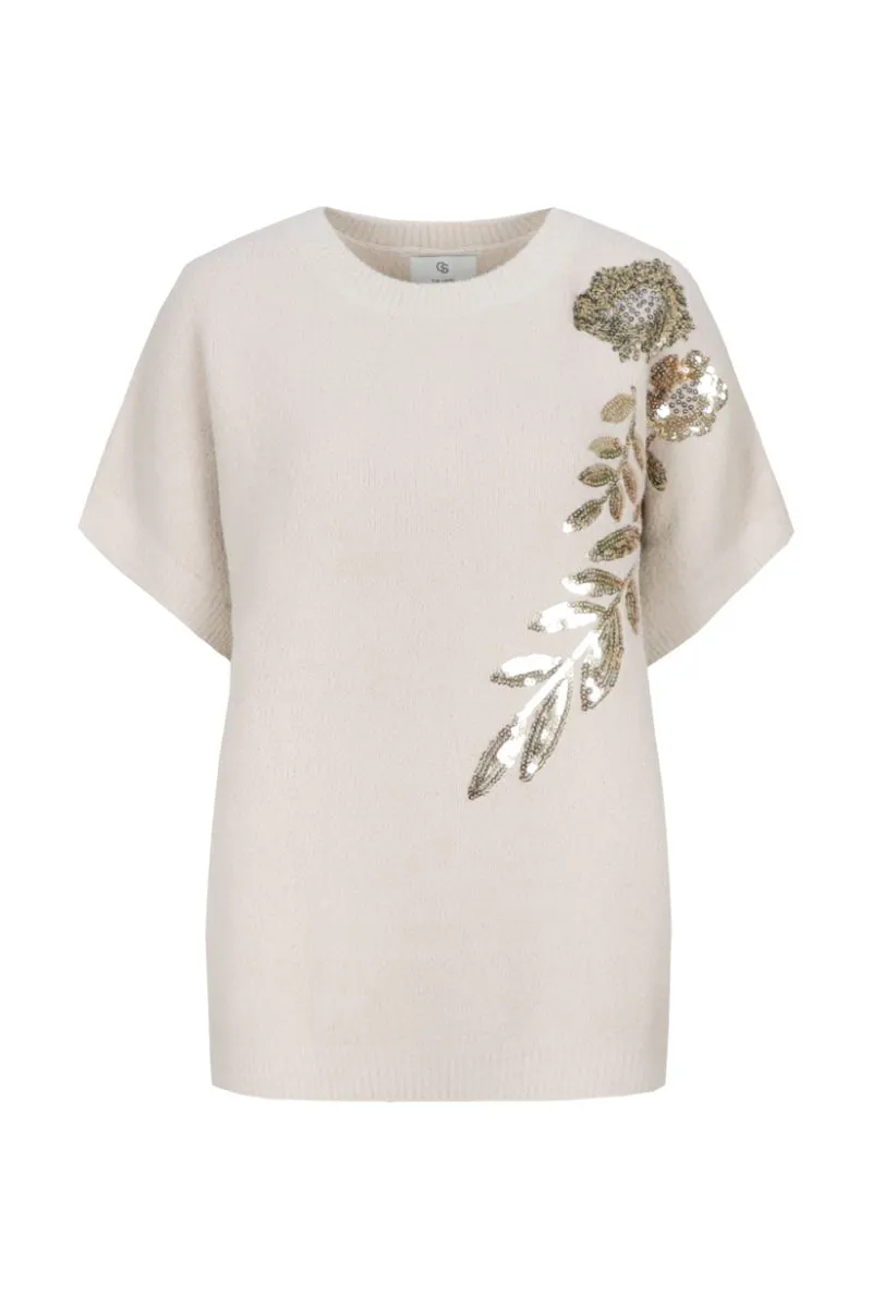 CS The Label Victoria Knit Pullover Sand, zandkleurige gebreide trui met ronde hals en lange mouwen